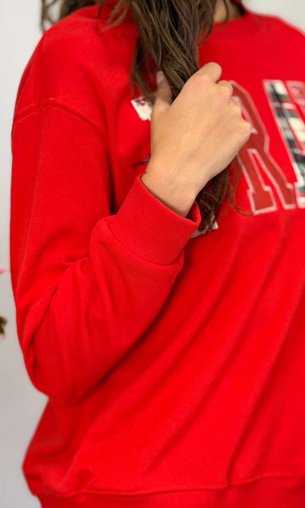 Let's PRAY!  Embroidered Light Sweatshirt in Red