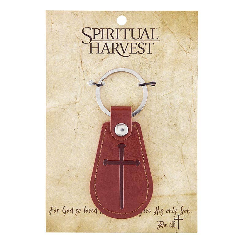 Leather Key Tag — Cross of Nails