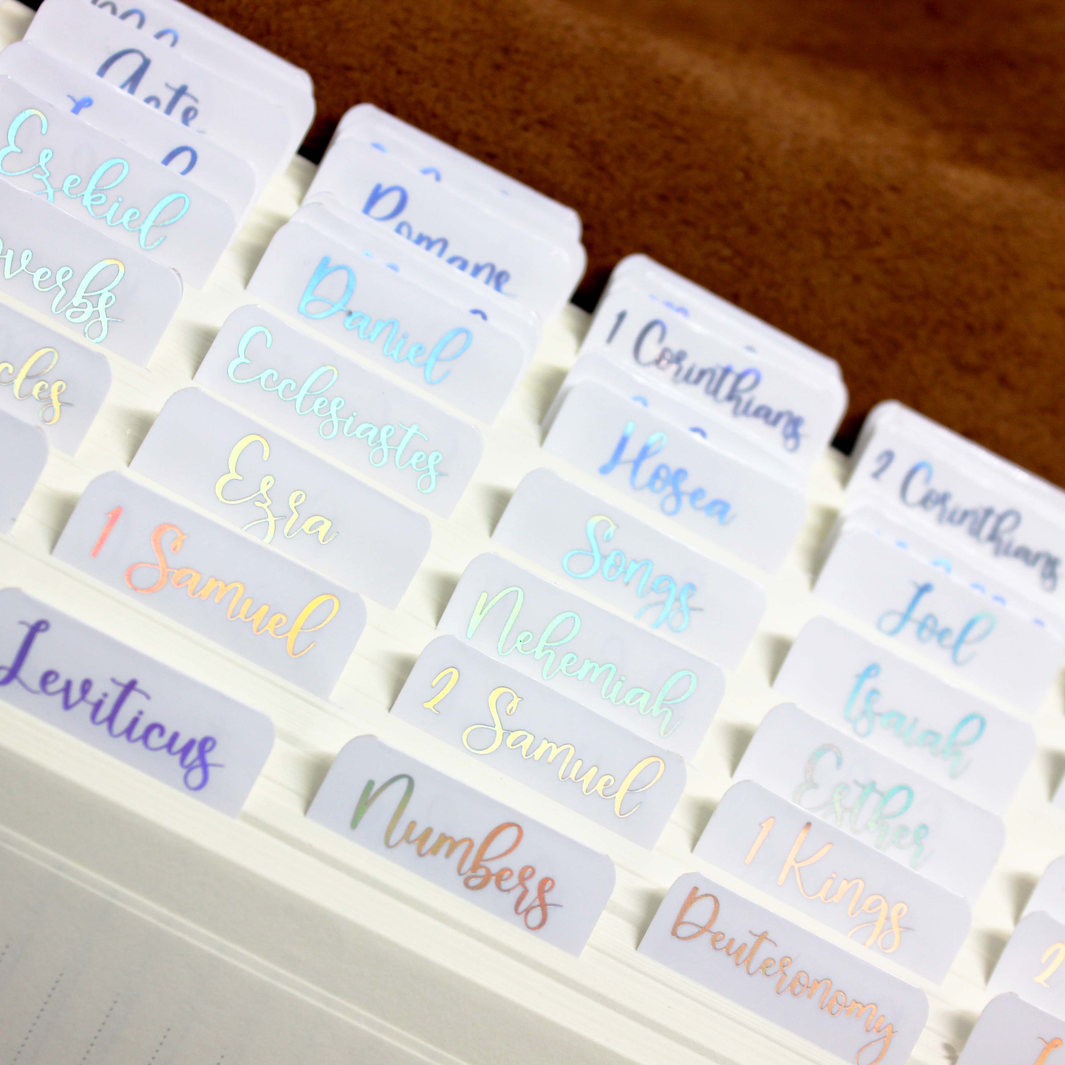 Holographic Bible Tabs with a Rainbow Shift