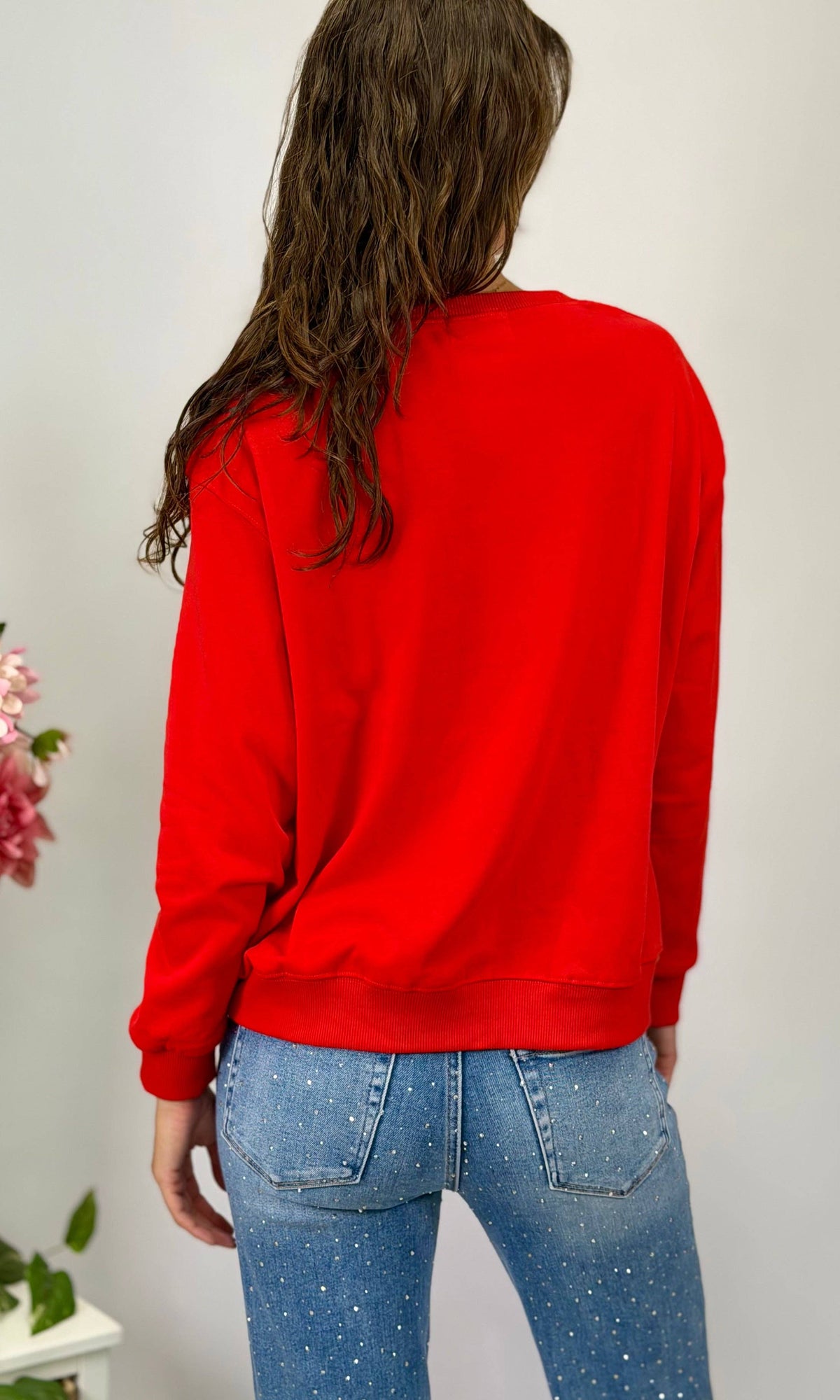 Let's PRAY!  Embroidered Light Sweatshirt in Red