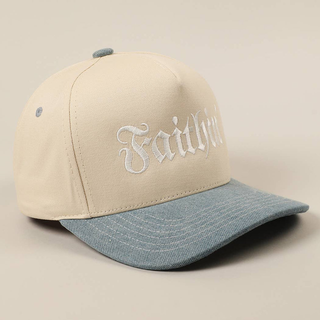 Faithin' Lettering Embroidery Two-Tone Trucker Hat