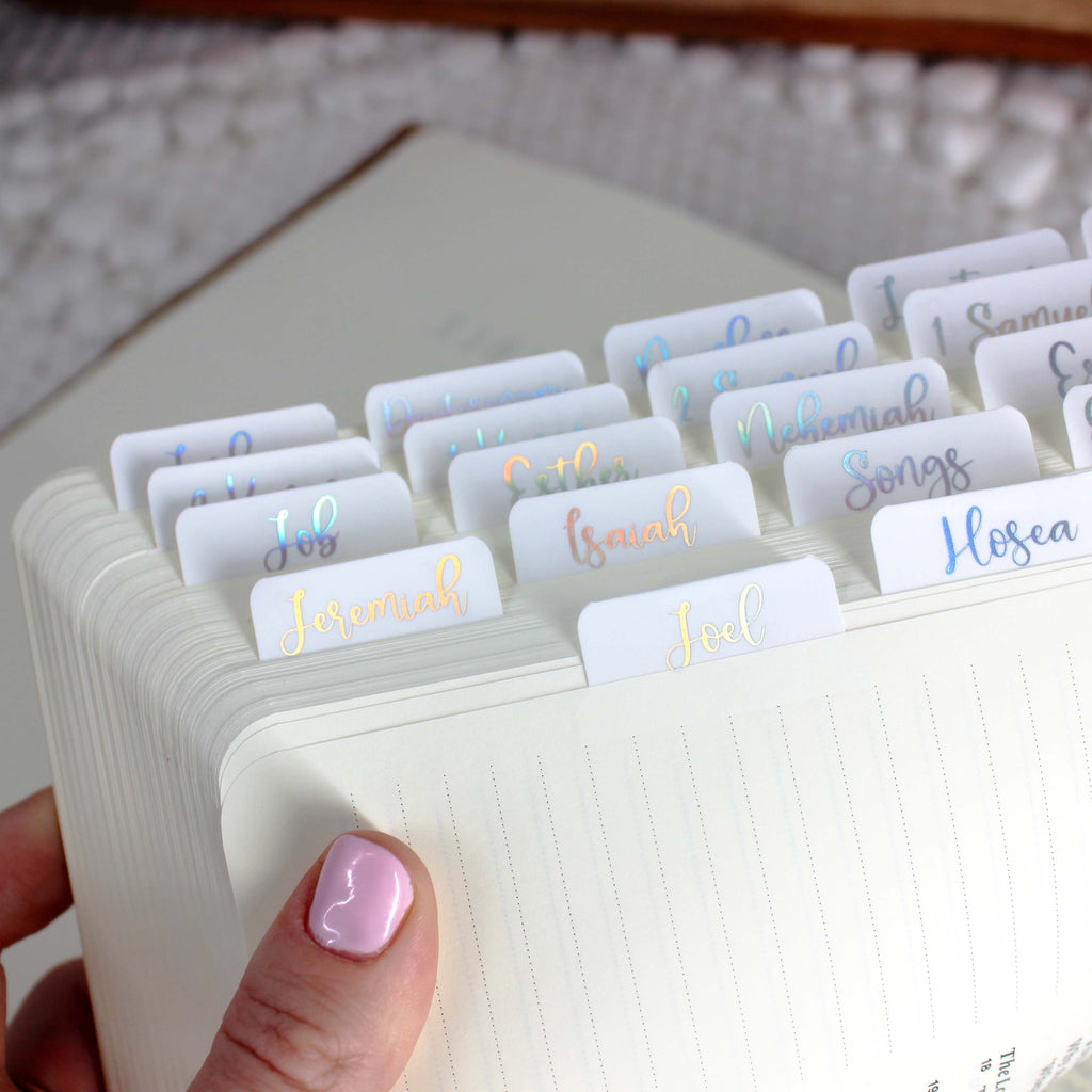 Holographic Bible Tabs with a Rainbow Shift