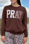 Let's PRAY!  Embroidered Light Sweatshirt - Brown