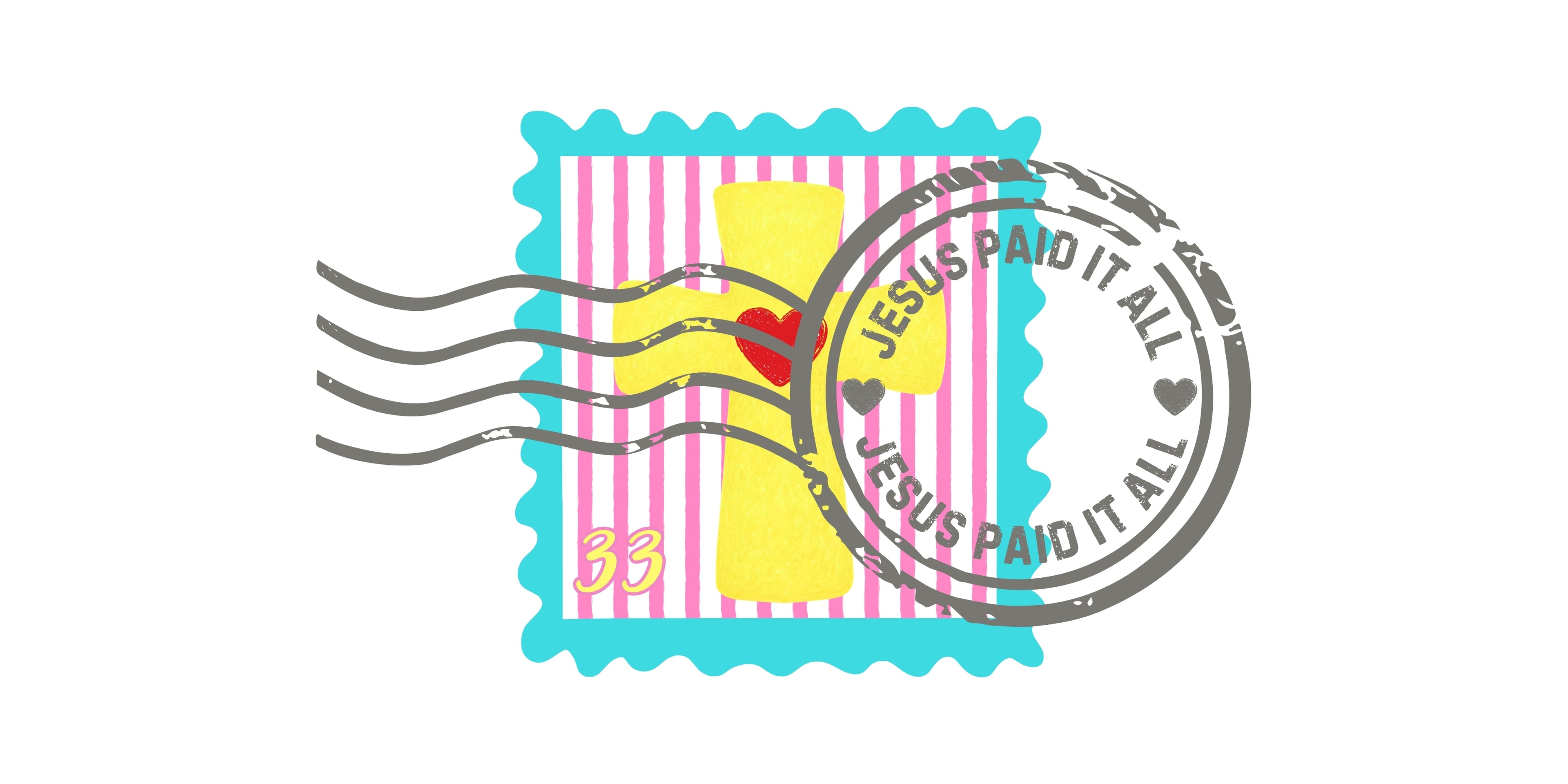 Jesus Paid it All Postage Stamp Sticker - Bright Colors