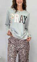 Let's PRAY!  Embroidered Light Sweatshirt - Grey