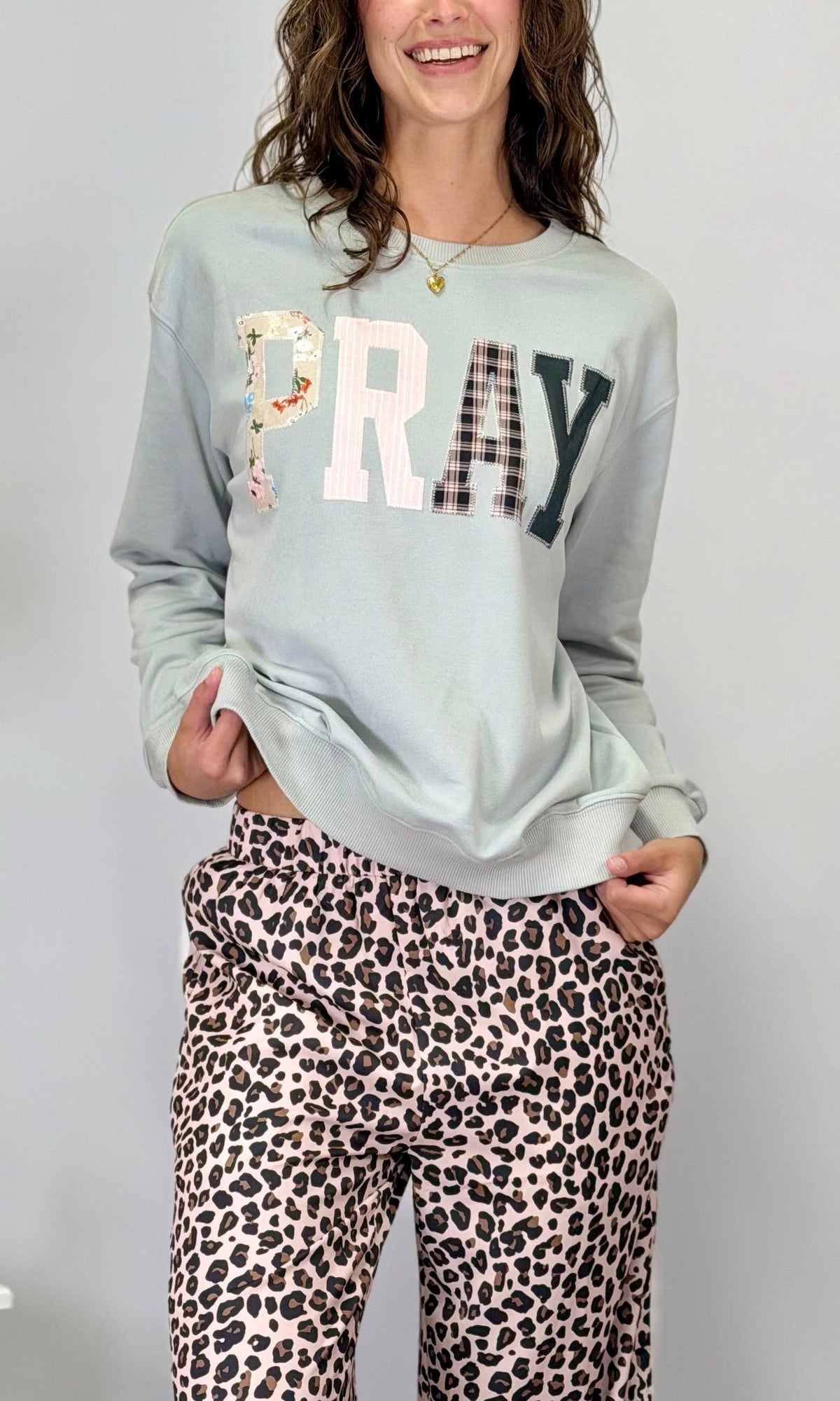 Let's PRAY!  Embroidered Light Sweatshirt - Grey