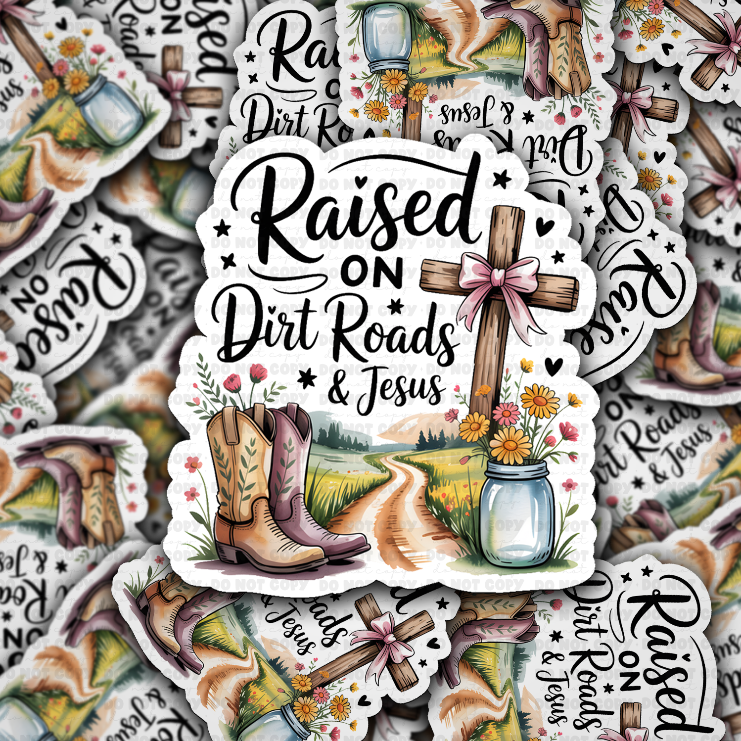 DS 2881 - Raised on Dirt Roads and Jesus Die Cut Sticker