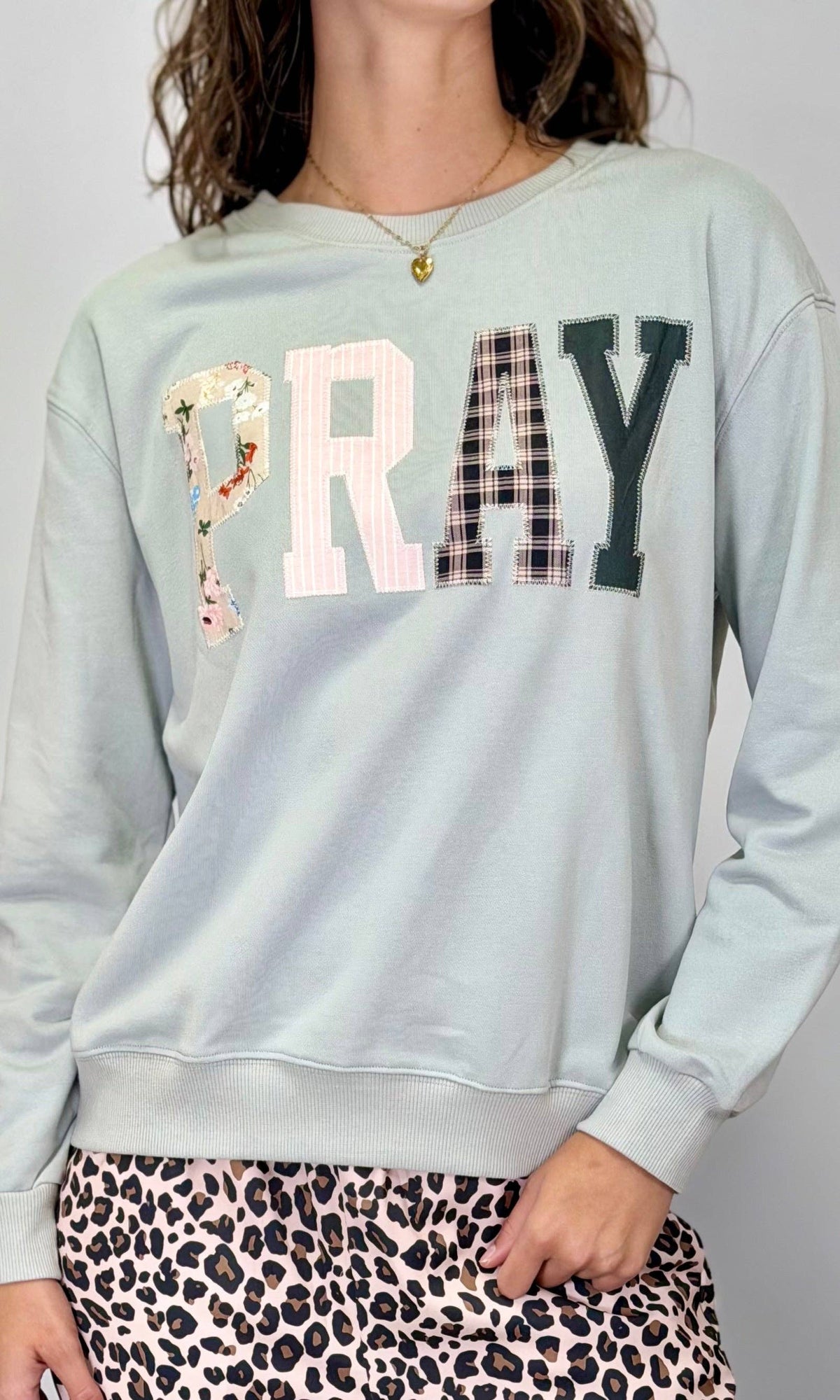 Let's PRAY!  Embroidered Light Sweatshirt - Grey