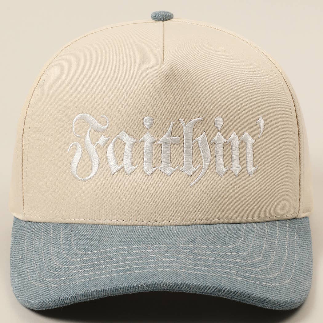Faithin' Lettering Embroidery Two-Tone Trucker Hat