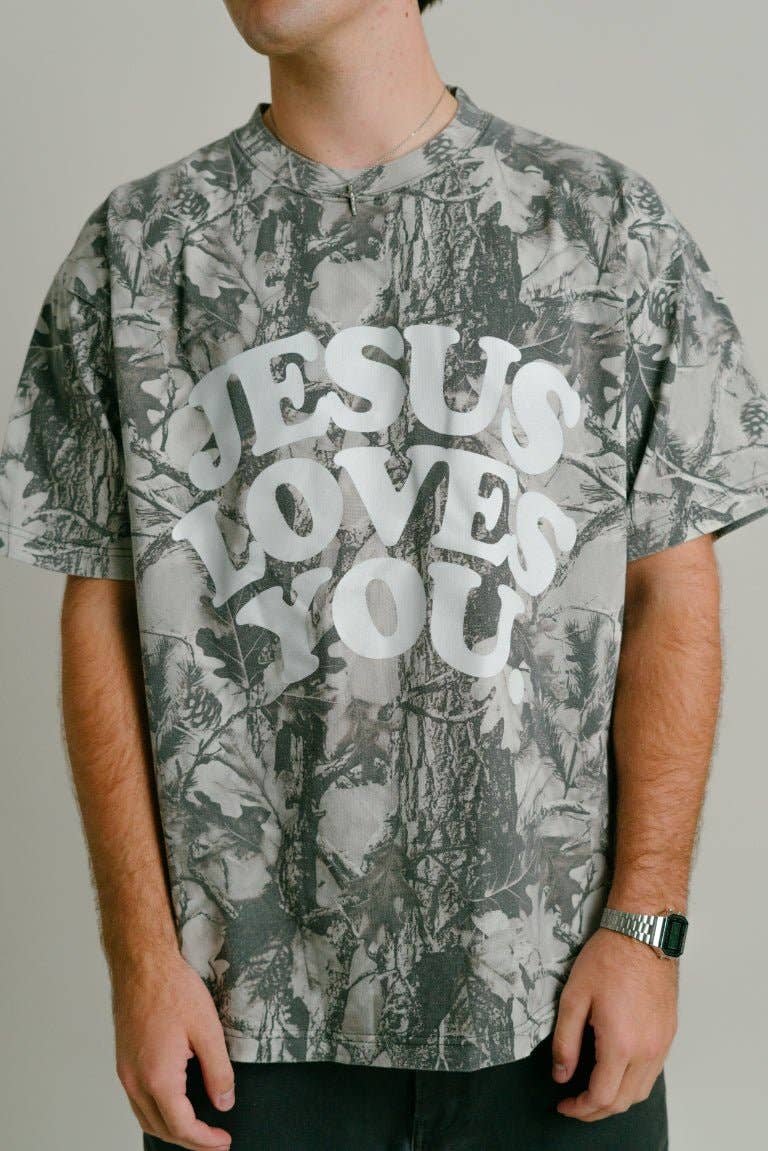 Jesus Loves You Midnight Oak Camo Tee | Limited Edition Oversized