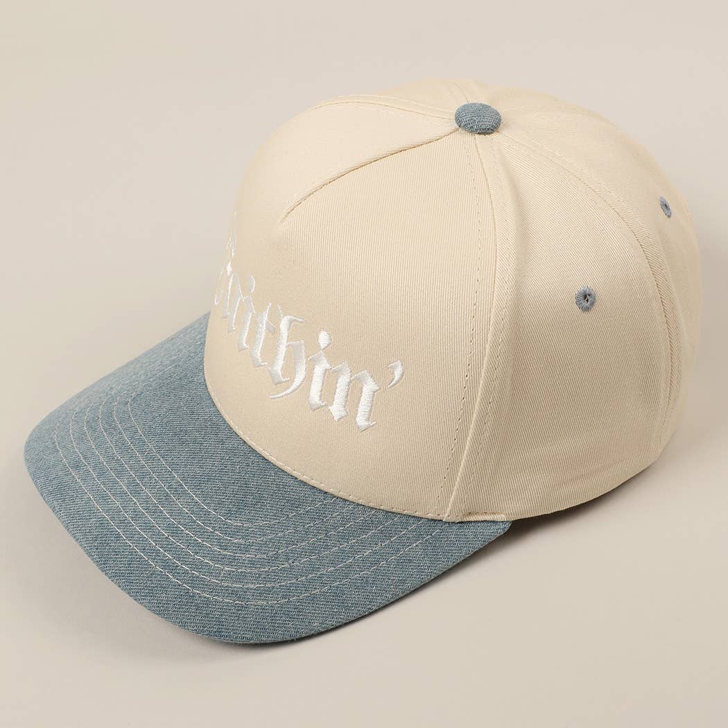 Faithin' Lettering Embroidery Two-Tone Trucker Hat