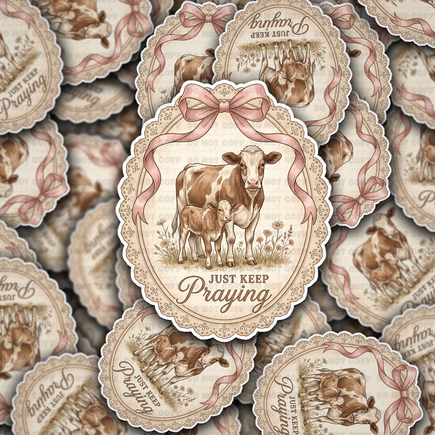 DS 2747 - Just Keep Praying Die Cut Sticker - Cow