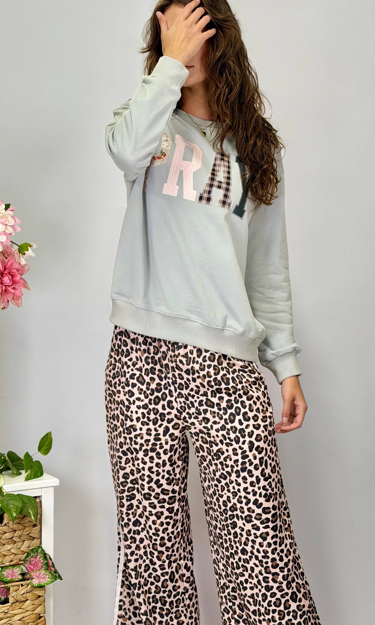 Let's PRAY!  Embroidered Light Sweatshirt - Grey