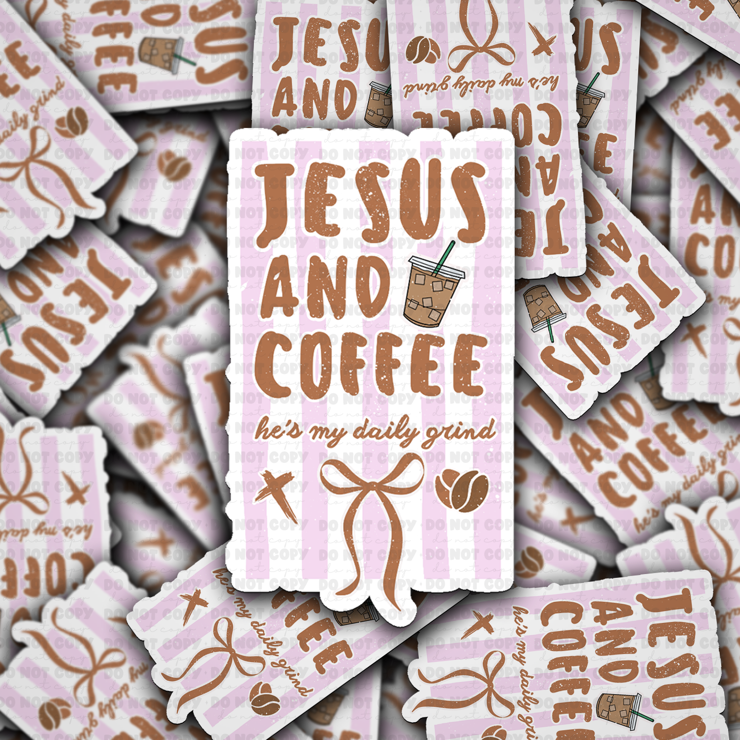 DS 2840 - Jesus and Coffee He's my Daily Grind Die Cut Sticker - Lavender Stripe