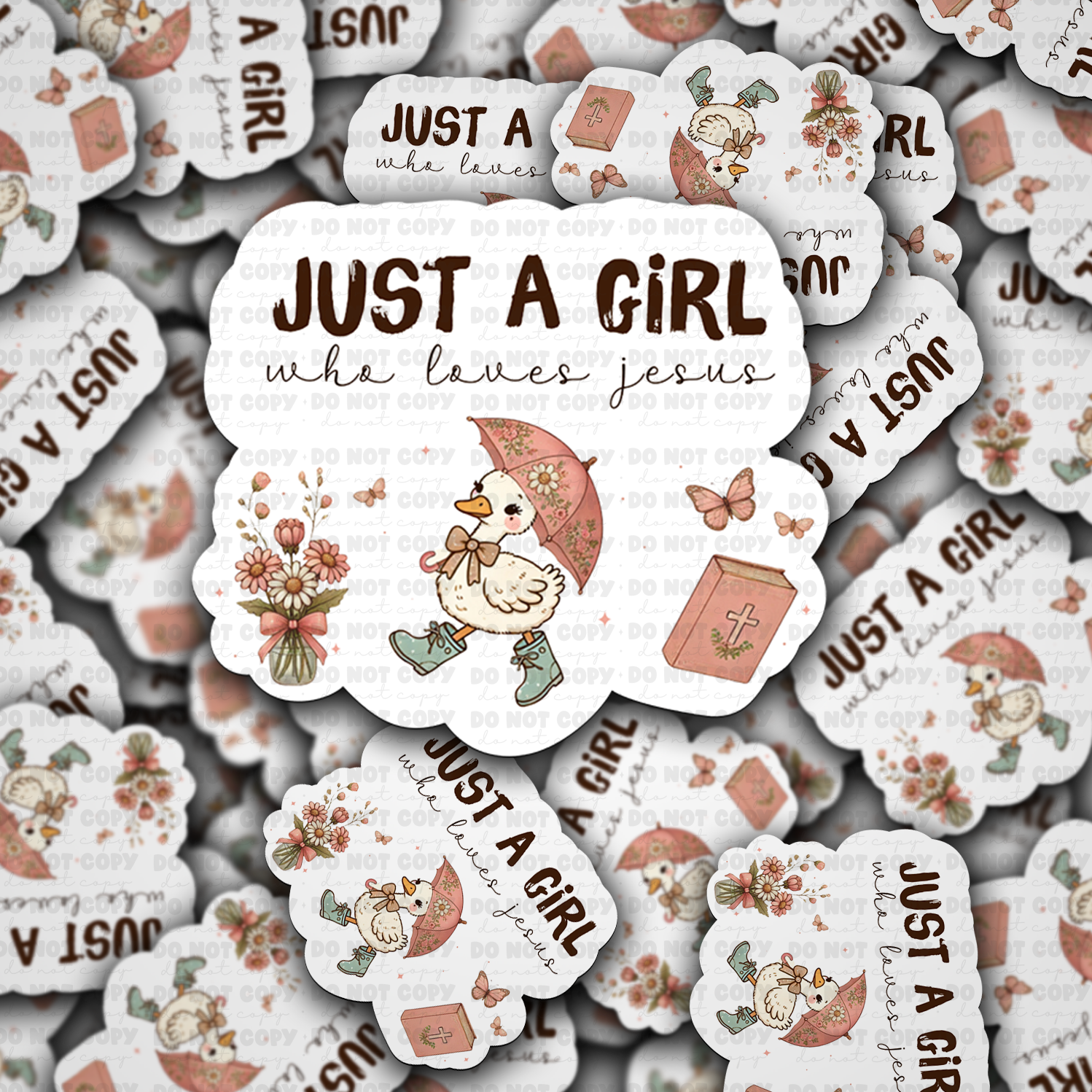DC 1713 - Just a Girl who Loves Jesus Die Cut Sticker - Duck w/Umbrella