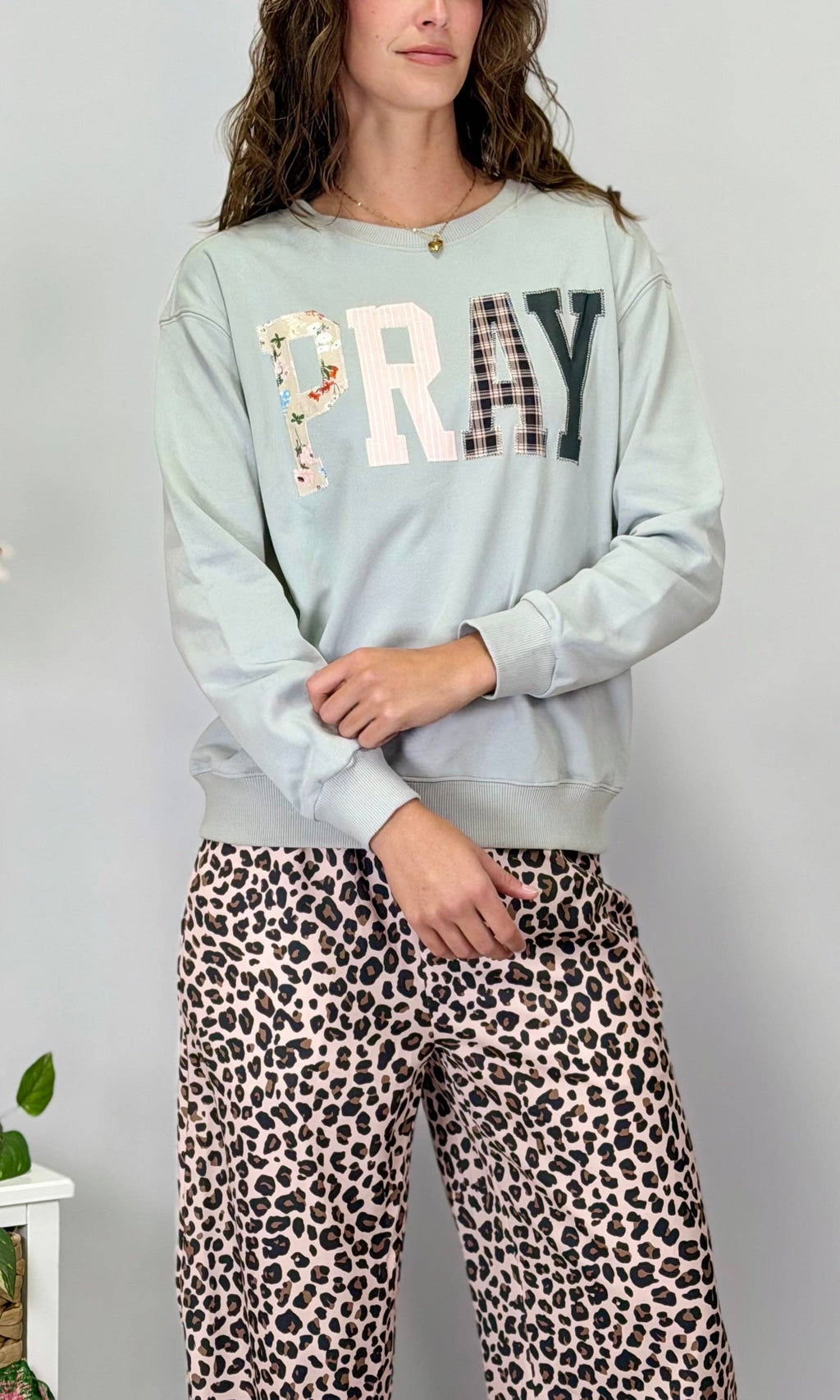Let's PRAY!  Embroidered Light Sweatshirt - Grey